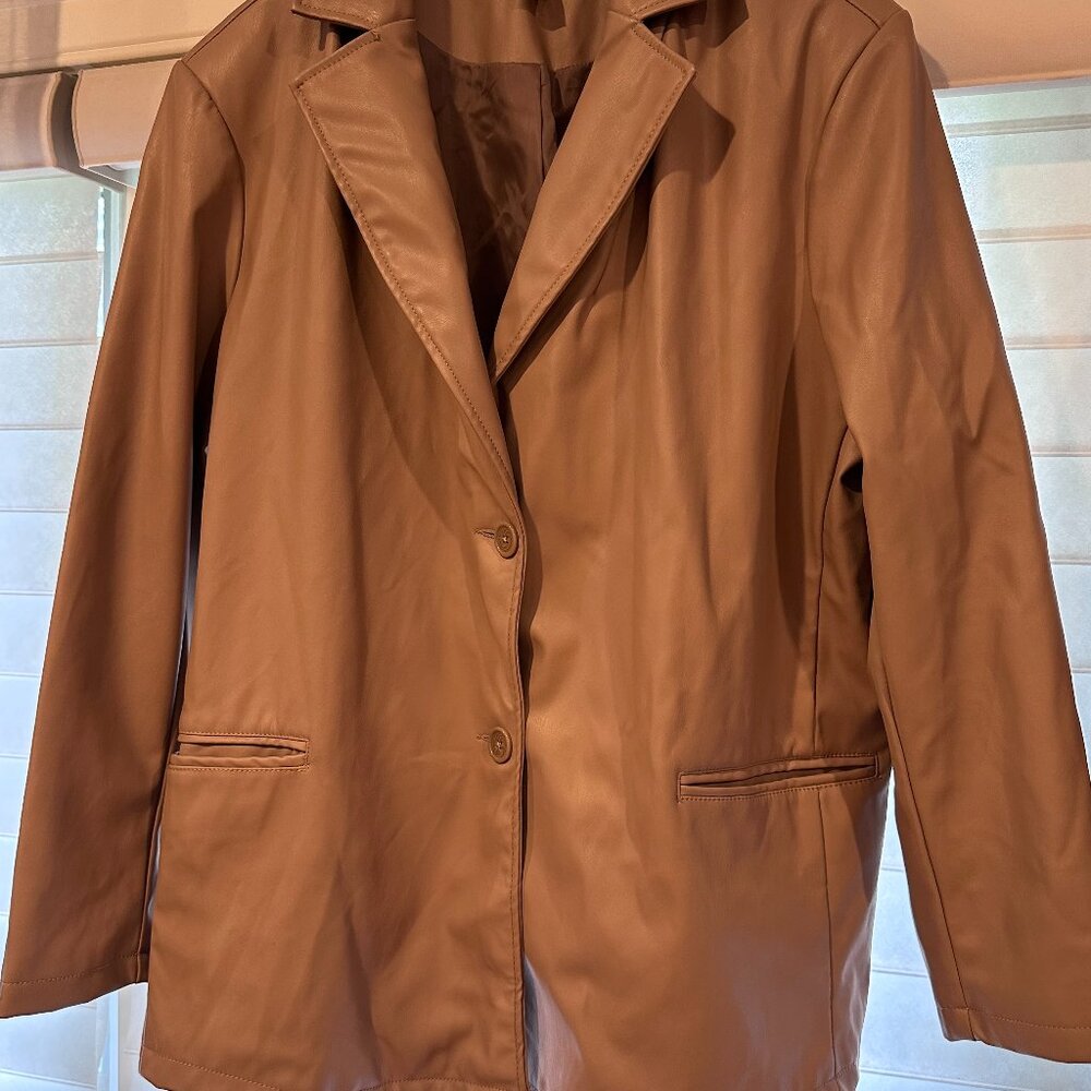 Plus Size Tan Faux Leather Blazer Jacket size 1x